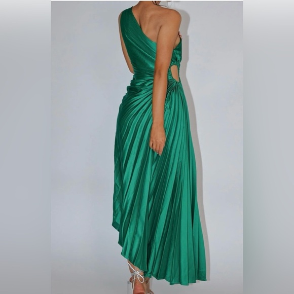 House of Harlow 1960 Emerald Green Pleated One Shoulder Keyhole Maxi Dress small - Picture 6 of 7